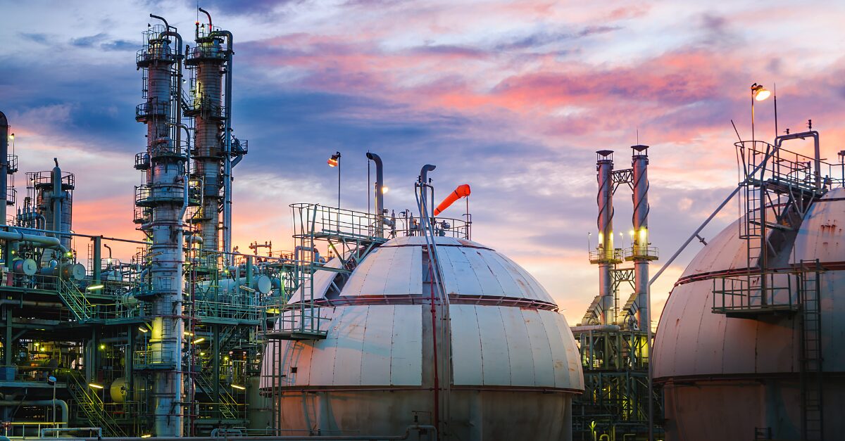 Gas plant at sunset